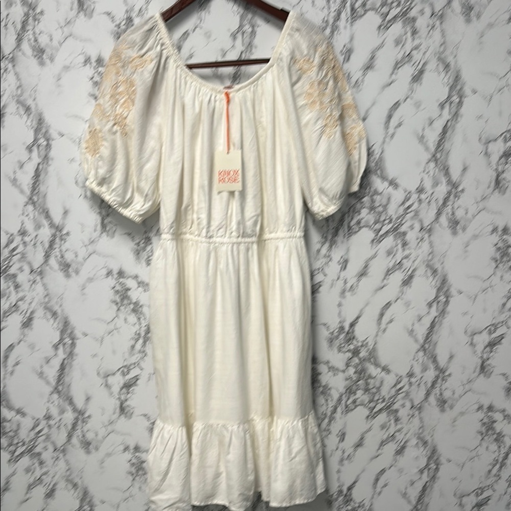 Knox Rose Women’s 3/4 Sleeves Embroidered Dress Beige With Pockets Size XXL - Picture 2 of 10